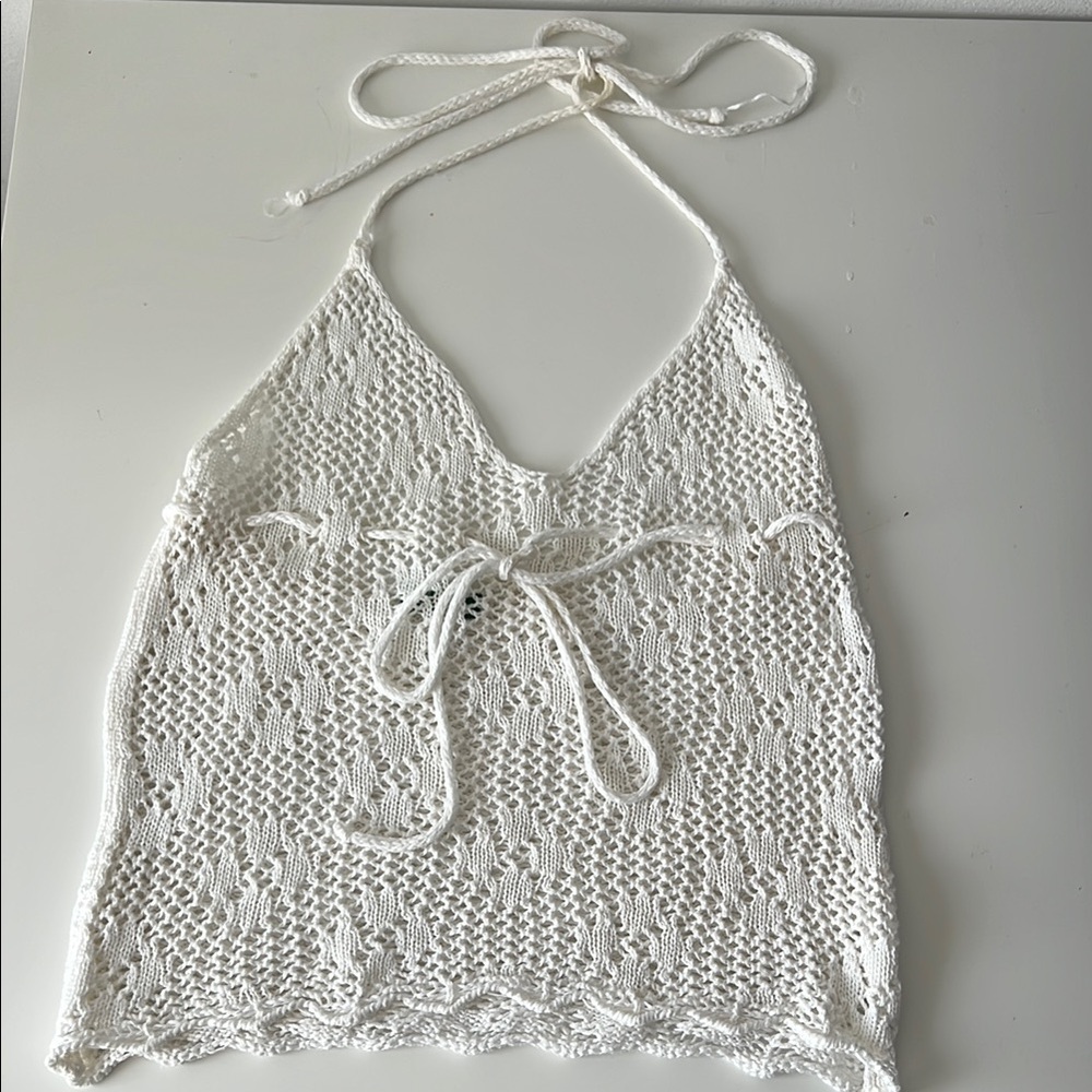 United Colors of Benetton White Crochet Halter Top white S